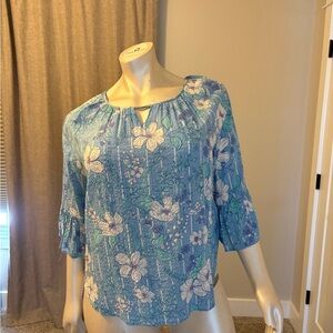 Ruby Rd. Blue Floral Peasant Blouse